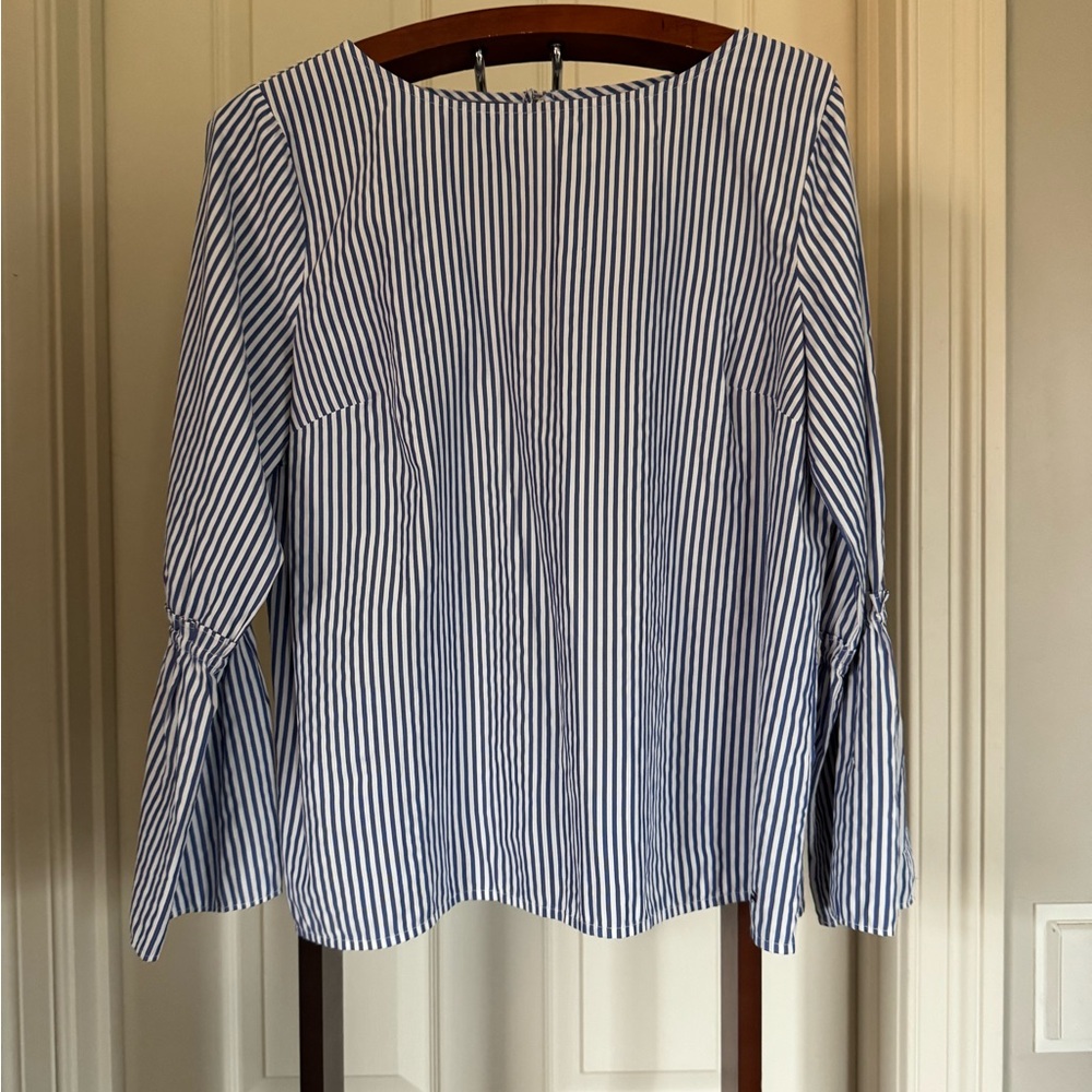 Tommy Hilfiger Blue and White Bell Sleeve Blouse
